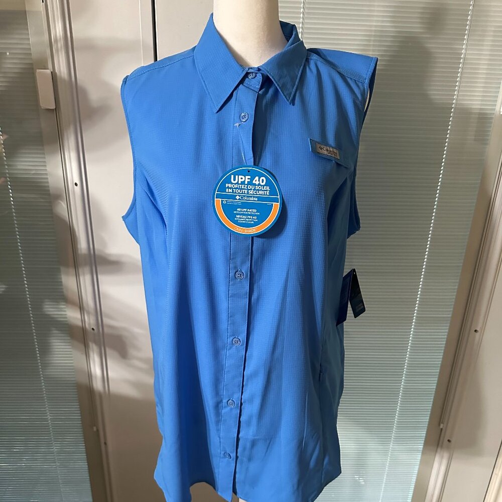 Women's Columbia Crystal Springs, Sleeveless shirt... size XL Med. Blue